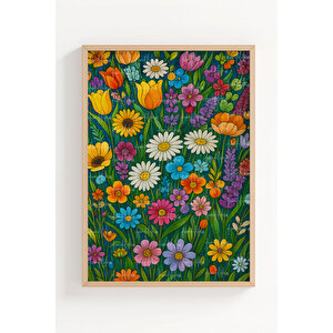 Ayçiçeği Ve Kır Çiçekleri 2’li Ahşap Çerçeveli Tablo Seti - Bitki Ve Çiçek Dekoru 21x30 cm