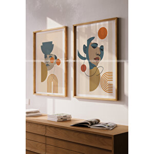 Modern Yüz Figürlü Ahşap Çerçeveli 2'li Tablo Seti 30x42 cm