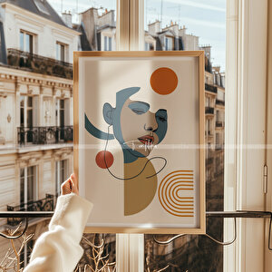 Modern Yüz Figürlü Ahşap Çerçeveli 2'li Tablo Seti 30x42 cm