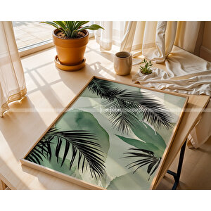 Tropikal Yeşillik 2'li Ahşap Çerçeveli Tablo Seti-2 30x42 cm