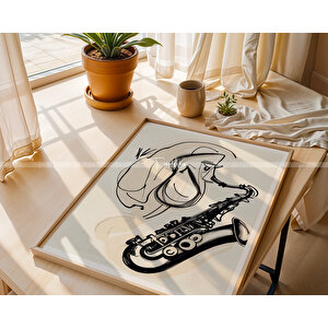 Soyut Saksafon Çalan Figürler 2'li Minimalist Ahşap Tablo Seti 50x70 cm