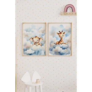 Uyuyan Zebra 2’li Çocuk Odası Ahşap Çerçeveli Tablo Seti - Tatlı Dekor 50x70 cm