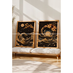 Japon Kahve Sanatı 2'li Çerçeveli Ahşap Tablo Seti-21x30 21x30 cm