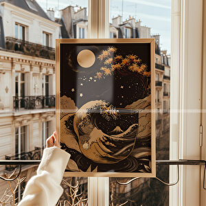 Japon Kahve Sanatı 2'li Çerçeveli Ahşap Tablo Seti-21x30 21x30 cm