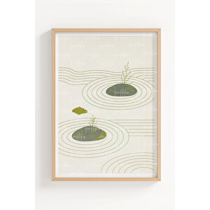 Zen Dalgaları 2’li Ahşap Çerçeveli Tablo Seti - Minimalist Japon Dekoru 21x30 cm