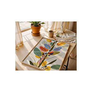 Soyut Renkli Yapraklar 2'li Ahşap Çerçeveli Tablo Seti-2 21x30 cm