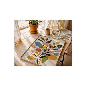 Soyut Renkli Yapraklar 2'li Ahşap Çerçeveli Tablo Seti-2 30x42 cm