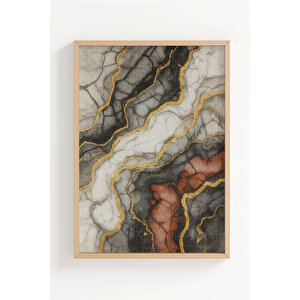 Mermer Damarı 2’li Ahşap Çerçeveli Tablo Seti - Soyut Ve Modern Dekor 30x42 cm