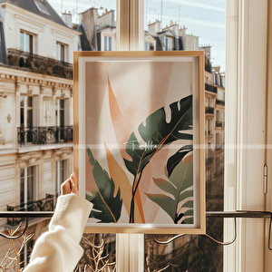 Tropikal Yaprak Tasarımlı Ahşap Çerçeveli 2'li Tablo Seti-2 30x42 cm