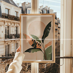 Tropikal Yaprak Tasarımlı Ahşap Çerçeveli 2'li Tablo Seti 50x70 cm