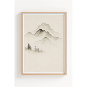 Dağ Manzarası 2’li Ahşap Çerçeveli Tablo Seti - Minimalist Doğa Dekoru 50x70 cm