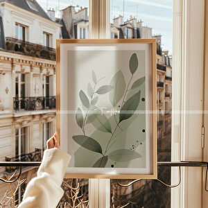 Minimalist Yeşil Yaprak Tasarımlı Ahşap Çerçeveli 2'li Tablo Seti 50x70 cm