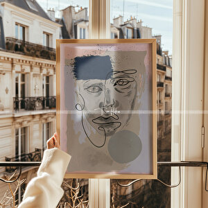 Modern Soyut Çizgi Sanatı 2'li Ahşap Çerçeveli Tablo Seti-1 21x30 cm