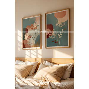 Çiçek Desenli Ahşap Çerçeveli 2'li Tablo Seti 50x70 cm