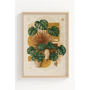 Tropikal Botanik 2’li Ahşap Çerçeveli Tablo Seti - Bitki Ve Doğa Dekoru 21x30 cm