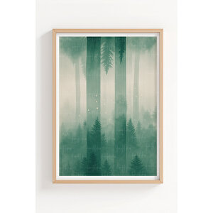 Sisli Orman Tonları 2’li Ahşap Çerçeveli Tablo Seti - Doğa Ve Minimal Dekor 30x42 cm