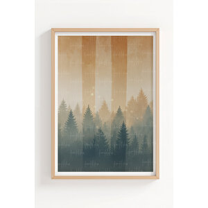Sisli Orman Tonları 2’li Ahşap Çerçeveli Tablo Seti - Doğa Ve Minimal Dekor 30x42 cm
