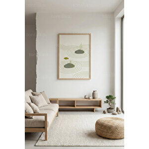 Zen Bahçe Minimal Dekoratif Ahşap Çerçeveli Tablo – Japandi Modern Duvar Dekoru 50x70 cm