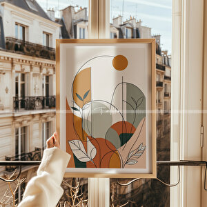 Minimalist Doğa Çizimleri 2'li Ahşap Çerçeveli Tablo Seti-21x30 21x30 cm