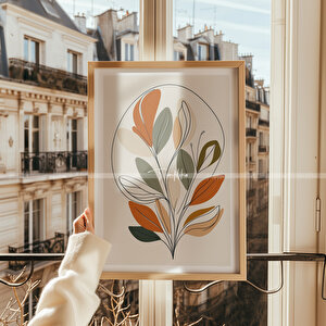 Minimalist Doğa Çizimleri 2'li Ahşap Çerçeveli Tablo Seti-21x30 21x30 cm