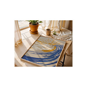 Dalga Ve Güneş 2'li Ahşap Çerçeveli Tablo Seti-2 30x42 cm