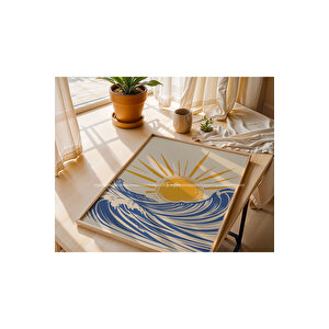 Dalga Ve Güneş 2'li Ahşap Çerçeveli Tablo Seti-2 30x42 cm