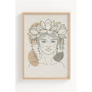 Çiçek Taçlı Kadın 2’li Ahşap Çerçeveli Tablo Seti - İllüstrasyon Ve Minimal Dekor 30x42 cm
