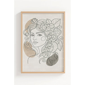 Çiçek Taçlı Kadın 2’li Ahşap Çerçeveli Tablo Seti - İllüstrasyon Ve Minimal Dekor 50x70 cm