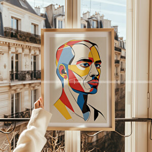 Soyut Portre Tasarımlı 2'li Ahşap Çerçeveli Tablo Seti 50x70 cm