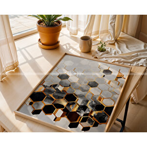 Altın Geometrik 2'li Ahşap Çerçeveli Tablo Seti 50x70 cm