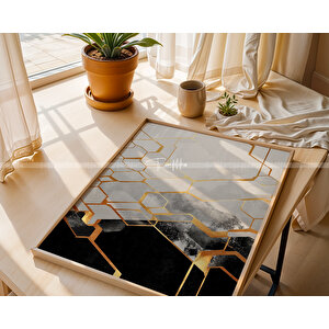 Altın Geometrik 2'li Ahşap Çerçeveli Tablo Seti 50x70 cm