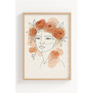 Çiçekli Kadın Silüeti 2’li Ahşap Çerçeveli Tablo Seti - Minimalist Çizim Dekoru 30x42 cm