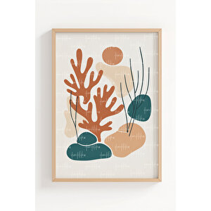 Organik Formlar 2’li Ahşap Çerçeveli Tablo Seti - Minimalist Modern Dekor 21x30 cm