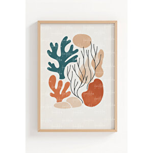 Organik Formlar 2’li Ahşap Çerçeveli Tablo Seti - Minimalist Modern Dekor 21x30 cm