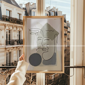 Minimalist Çizgi Sanatı 2'li Ahşap Çerçeveli Tablo Seti-2 30x42 cm