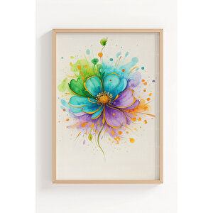 Renkli Çiçekler 2’li Ahşap Çerçeveli Tablo Seti - Soyut Bitki Ve Çiçek Dekoru 30x42 cm