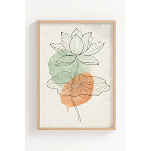 Lotus Ve Dalgalar 2’li Ahşap Çerçeveli Tablo Seti - Minimalist Doğa Dekoru 30x42 cm