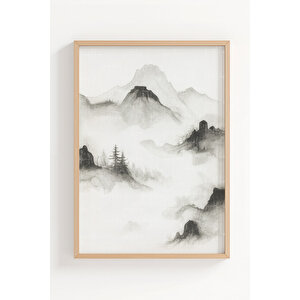 Sisli Dağlar 2’li Ahşap Çerçeveli Tablo Seti - Minimalist Doğa Dekoru 21x30 cm