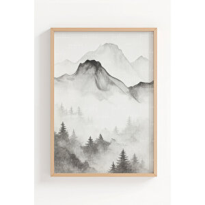 Sisli Dağlar 2’li Ahşap Çerçeveli Tablo Seti - Minimalist Doğa Dekoru 21x30 cm