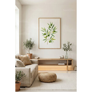 Zeytin Dalı Minimal Dekoratif Ahşap Çerçeveli Tablo 50x70 cm