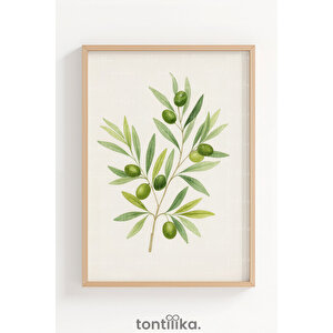 Zeytin Dalı Minimal Dekoratif Ahşap Çerçeveli Tablo 50x70 cm