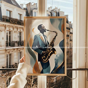 Saksafon Temalı Ahşap Çerçeveli 2'li Tablo Seti-2 30x42 cm
