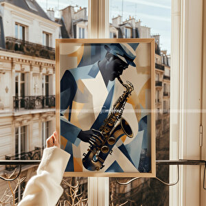 Saksafon Temalı Ahşap Çerçeveli 2'li Tablo Seti-2 30x42 cm