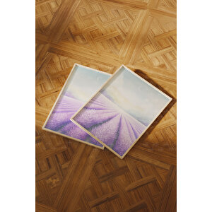 Lavanta Tarlası 2’li Ahşap Çerçeveli Tablo Seti - Doğa Temalı Duvar Dekoru