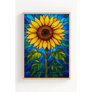 Vitray Çiçekler 2’li Ahşap Çerçeveli Tablo Seti - Bitki Ve Çiçek Temalı Renkli Dekor 50x70 cm