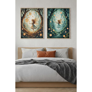Orman Perisi 2’li Ahşap Çerçeveli Tablo Seti - Fantastik Doğa Dekoru 50x70 cm
