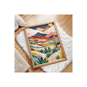 Renkli Dağ Manzarası 2'li Ahşap Çerçeveli Tablo Seti-2 21x30 cm