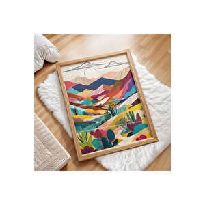 Renkli Dağ Manzarası 2'li Ahşap Çerçeveli Tablo Seti-2 21x30 cm