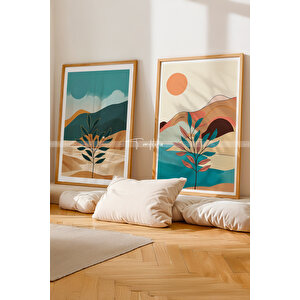 Doğal Manzara Ahşap Çerçeveli 2'li Tablo Seti - 30x42 30x42 cm