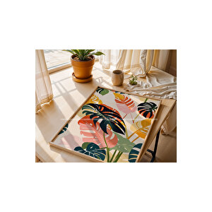 Tropikal Yapraklar 2'li Ahşap Çerçeveli Tablo Seti-2 21x30 cm